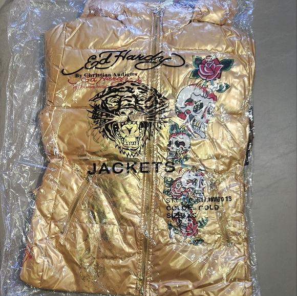 Ed Hardy Gold Women's Jacket with Rose Design - Picture 5 of 7